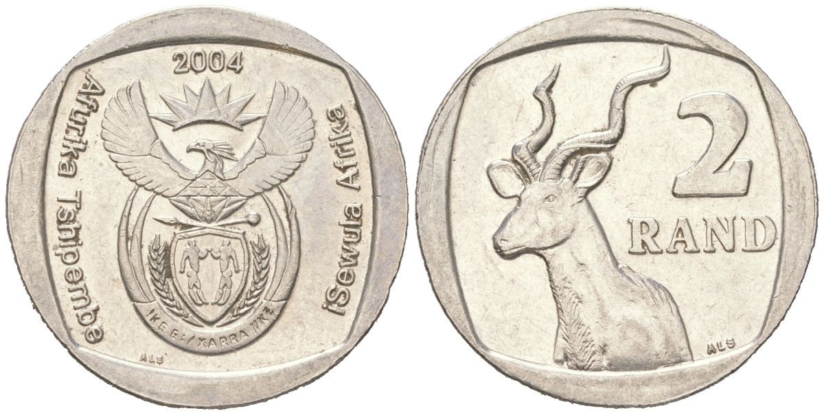ЮАР 2 ранда 2004 KM 336 медь плакированная медно-никелем aUNC 4364-2241