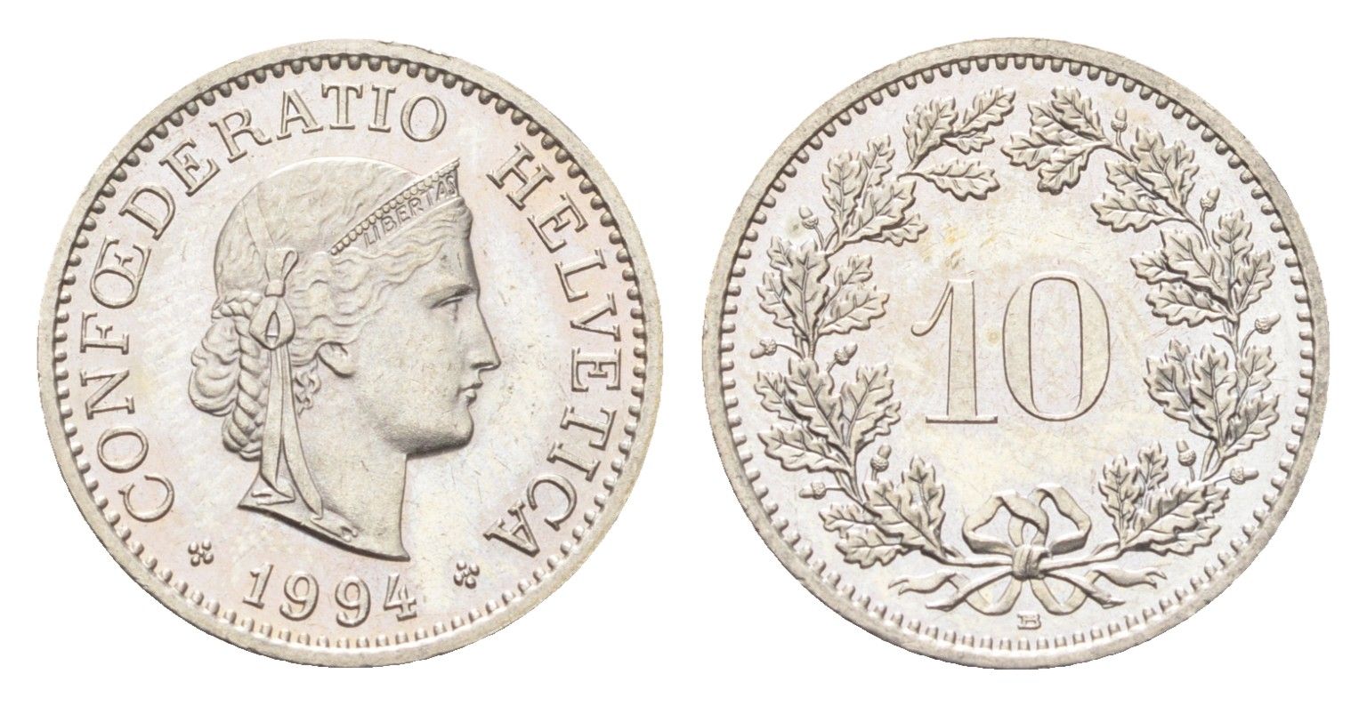Швейцария 10 раппенов 1994 B KM 27 медно-никель 4708-237