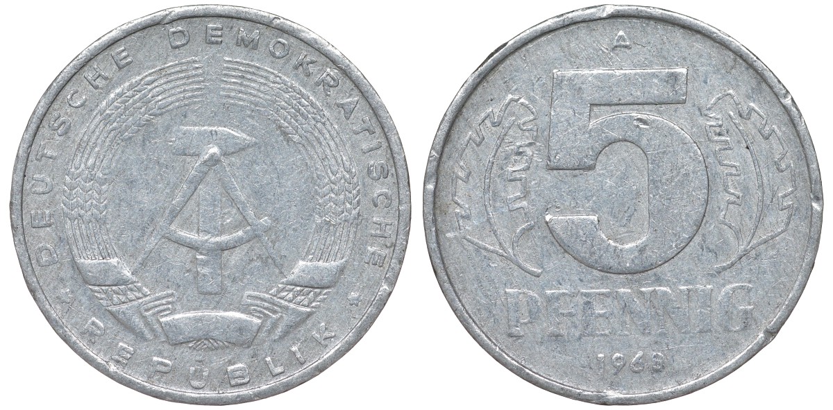 ГДР 5 пфеннигов 1968 A KM 9.1 алюминий 62-137
