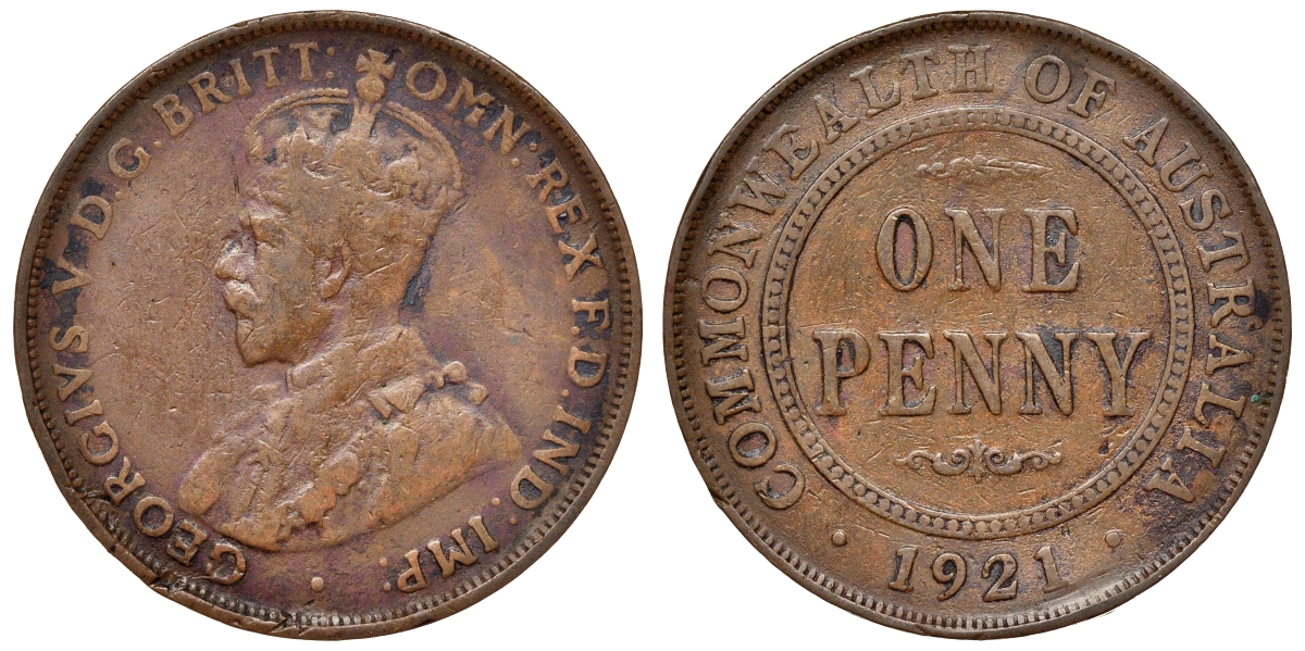 Австралия 1 пенни 1921 Георг V KM 23 бронза    4117-531