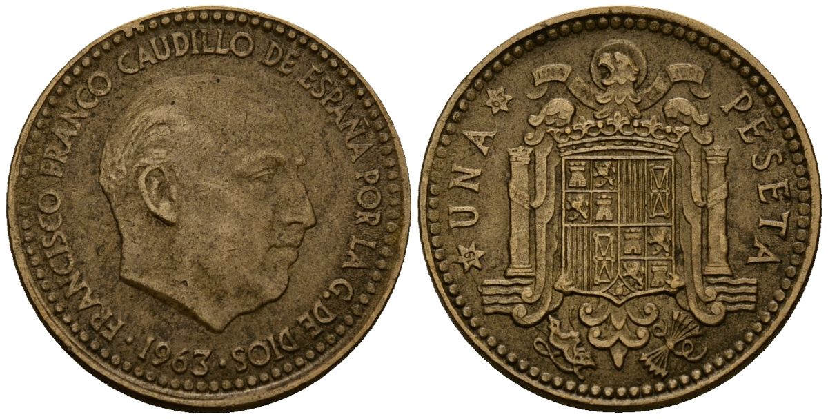 Испания 1 песета 1963 Франсиско Франко (1939-1975) KM 775 алюминиевая бронза 4176-314