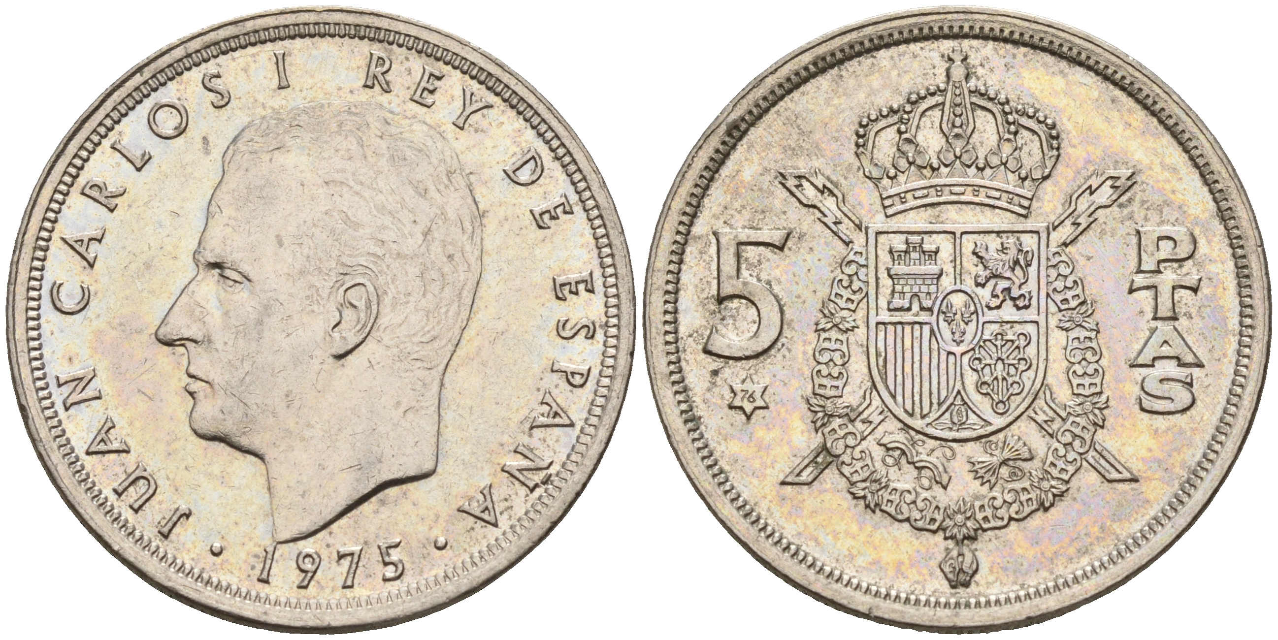 Испания 5 песет 1975 (76) Хуан Карлос I (1975-2014) KM 807 медно-никель    4143-241