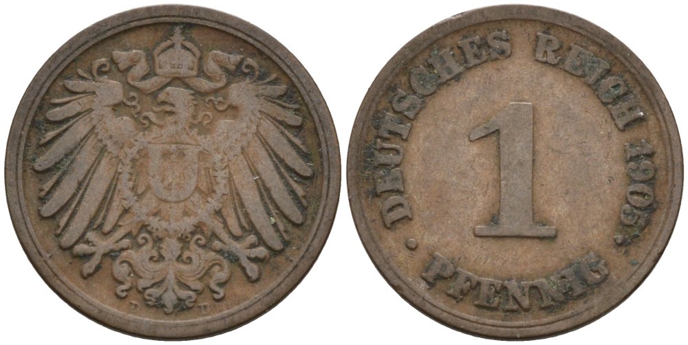 Германия 1 пфенниг 1905 D KM 10, J. 10 медь 4567-1221