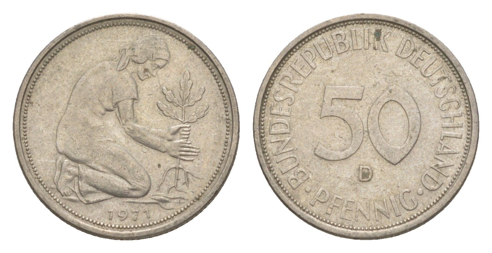 ФРГ 50 пфеннигов 1971 D KM 109.1, J. 384 медно-никель 4636-1137