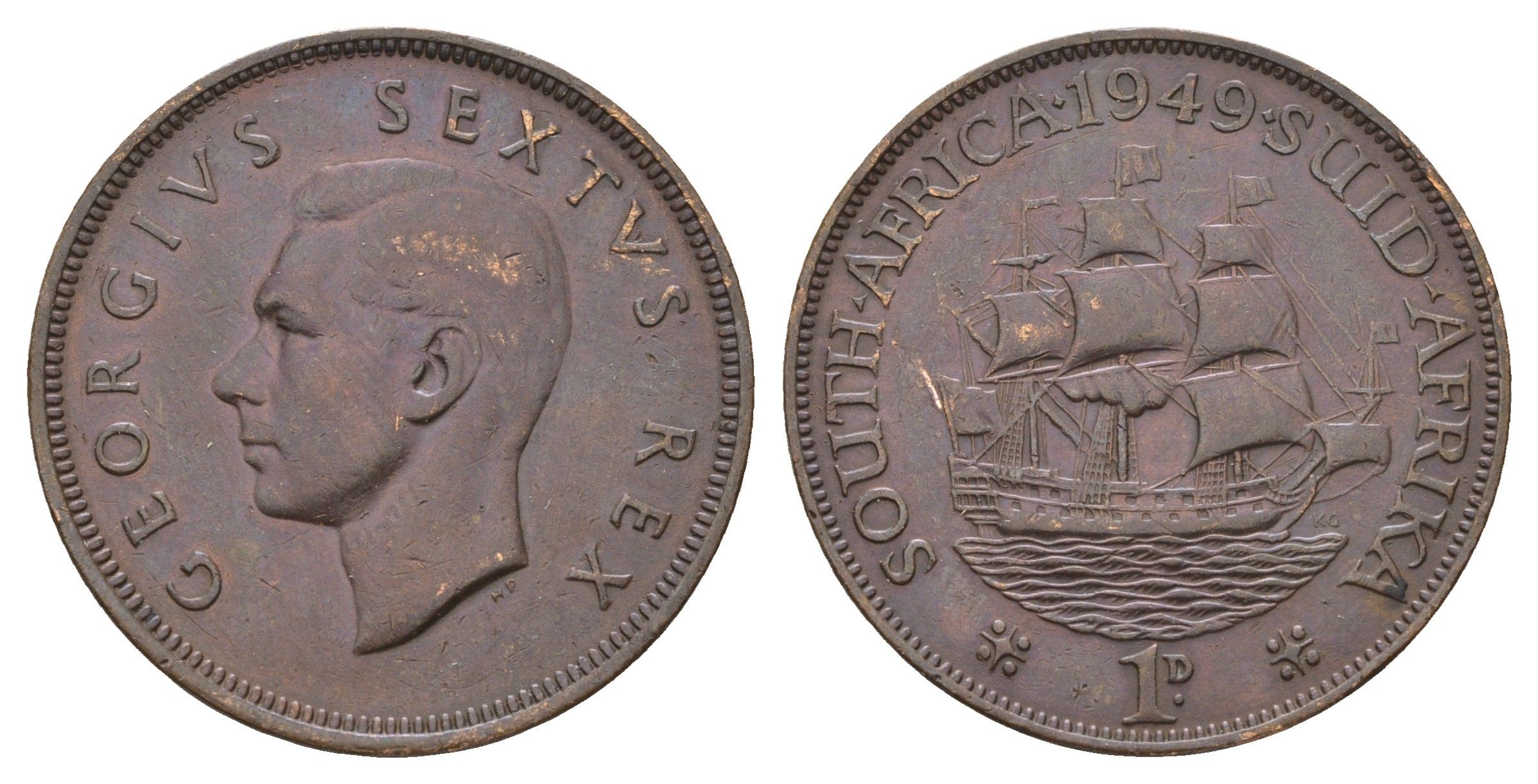 ЮАР 1 пенни 1949 Георг VI (1936-1952) KM 34.1 бронза 4672-1011