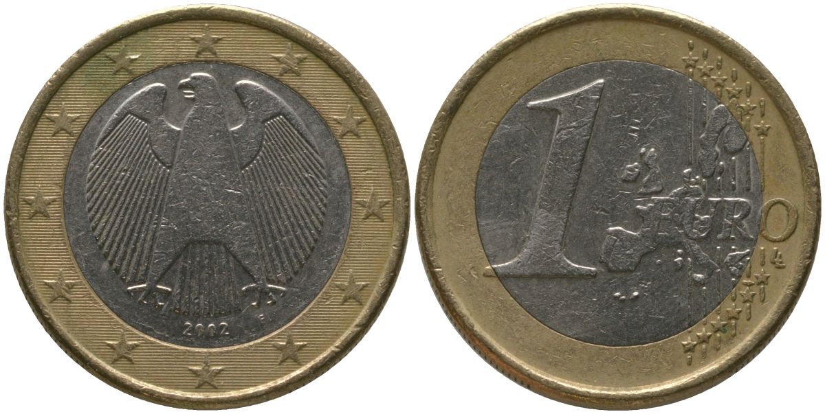 Германия 1 евро 2002 F KM 213 биметалл 4573-1112