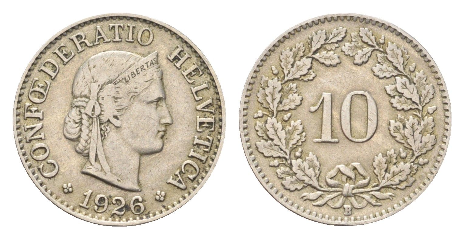 Швейцария 10 раппенов 1926 B KM 27 медно-никель 4708-141
