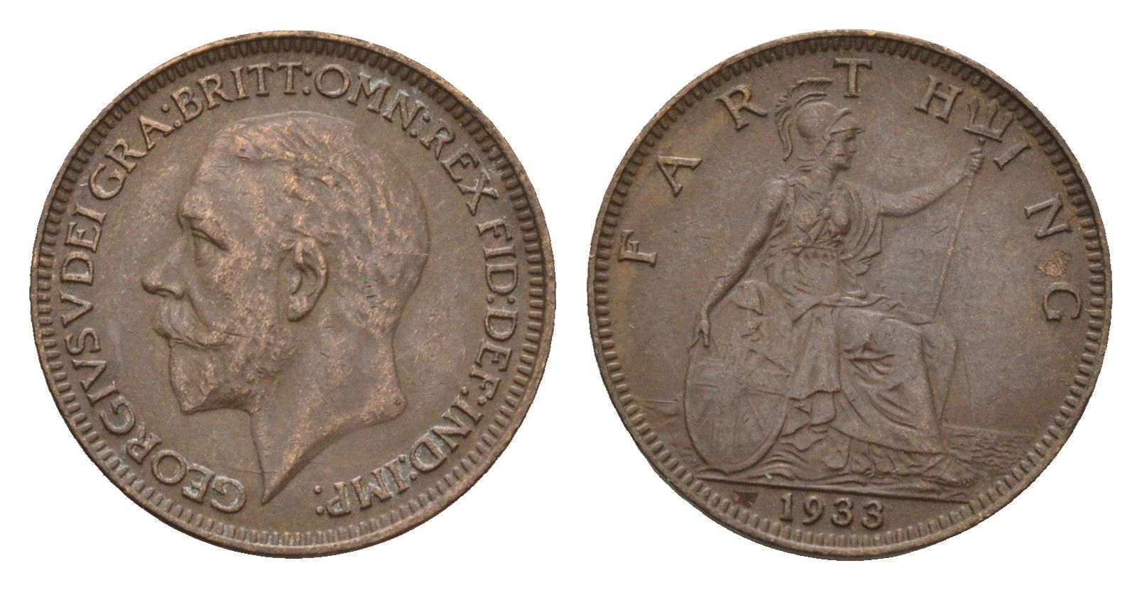 Великобритания 1 фартинг 1933 Георг V (1910-1936) KM 825, Spink 4061 бронза 4674-812