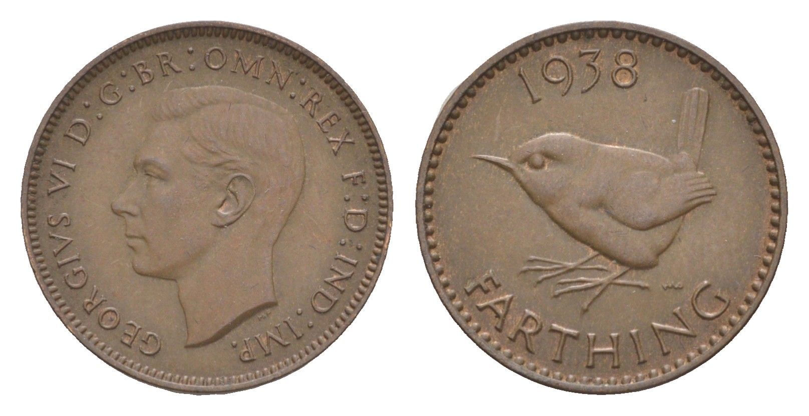 Великобритания 1 фартинг 1938 Георг VI (1936-1952) KM 843, Spink 4116 бронза 3718-251