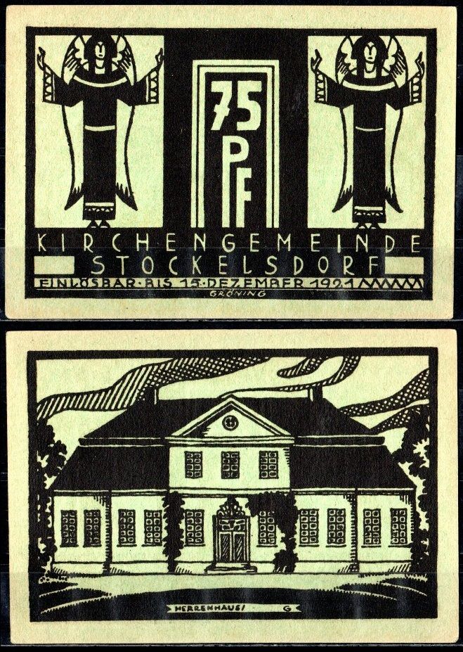 Штоккельсдорф ( Ольденбург) 75 пфеннигов 1921 Mehl Grabowski 1271-2/3 бумага UNC (пресс) 7553-1-3-2