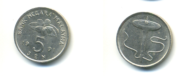 МАЛАЙЗИЯ 5 СЕН 1991 KM 50 медно-никель 176-756