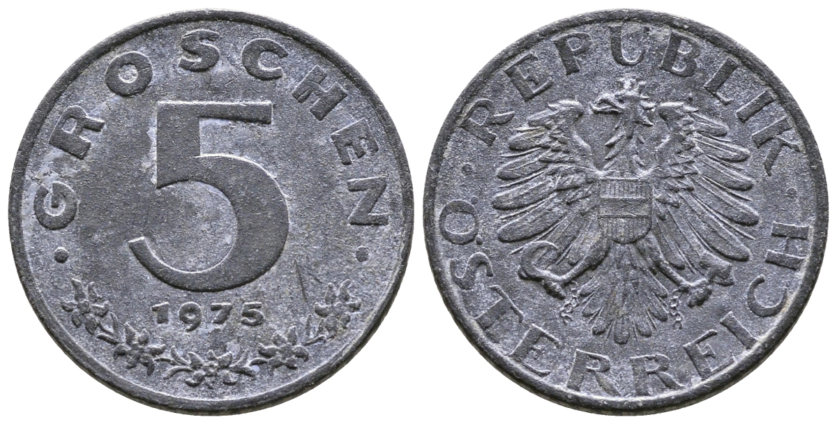 АВСТРИЯ 5 ГРОШЕЙ 1975 KM 2875 цинк 57-1345