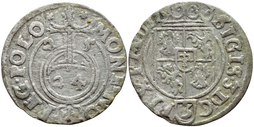 ПОЛЬША 1/24 ТАЛЕРА 1625 СИГИЗМУНД III (1587-1632) KM 15 серебро 3896-834