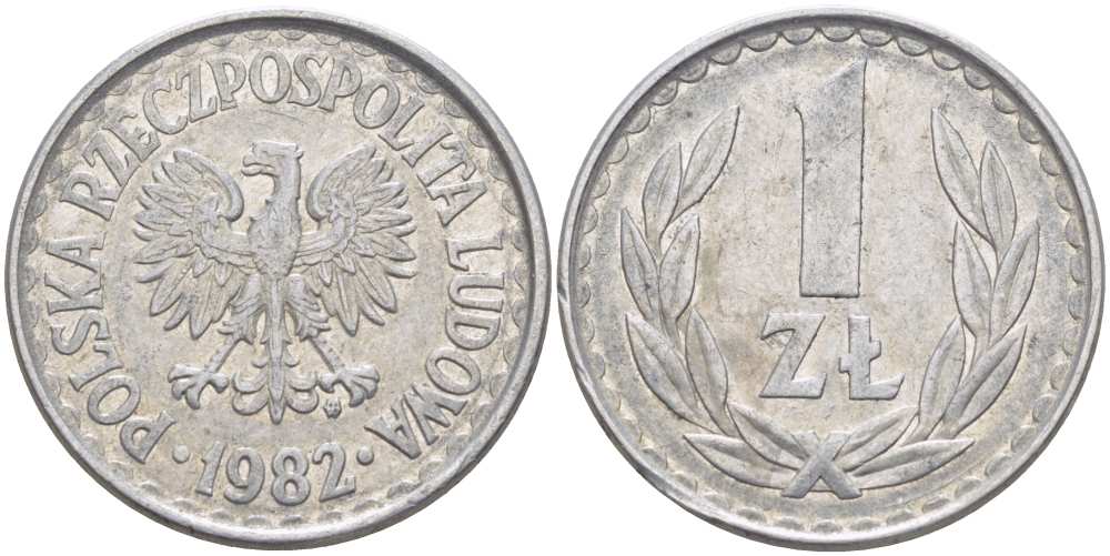ПОЛЬША 1 ЗЛОТЫЙ 1982 MW KM 49.1, Parchimowicz 213u алюминий 4514-524