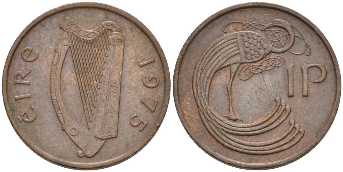Ирландия 1 пенни 1975 птичка KM 20 бронза 92-145