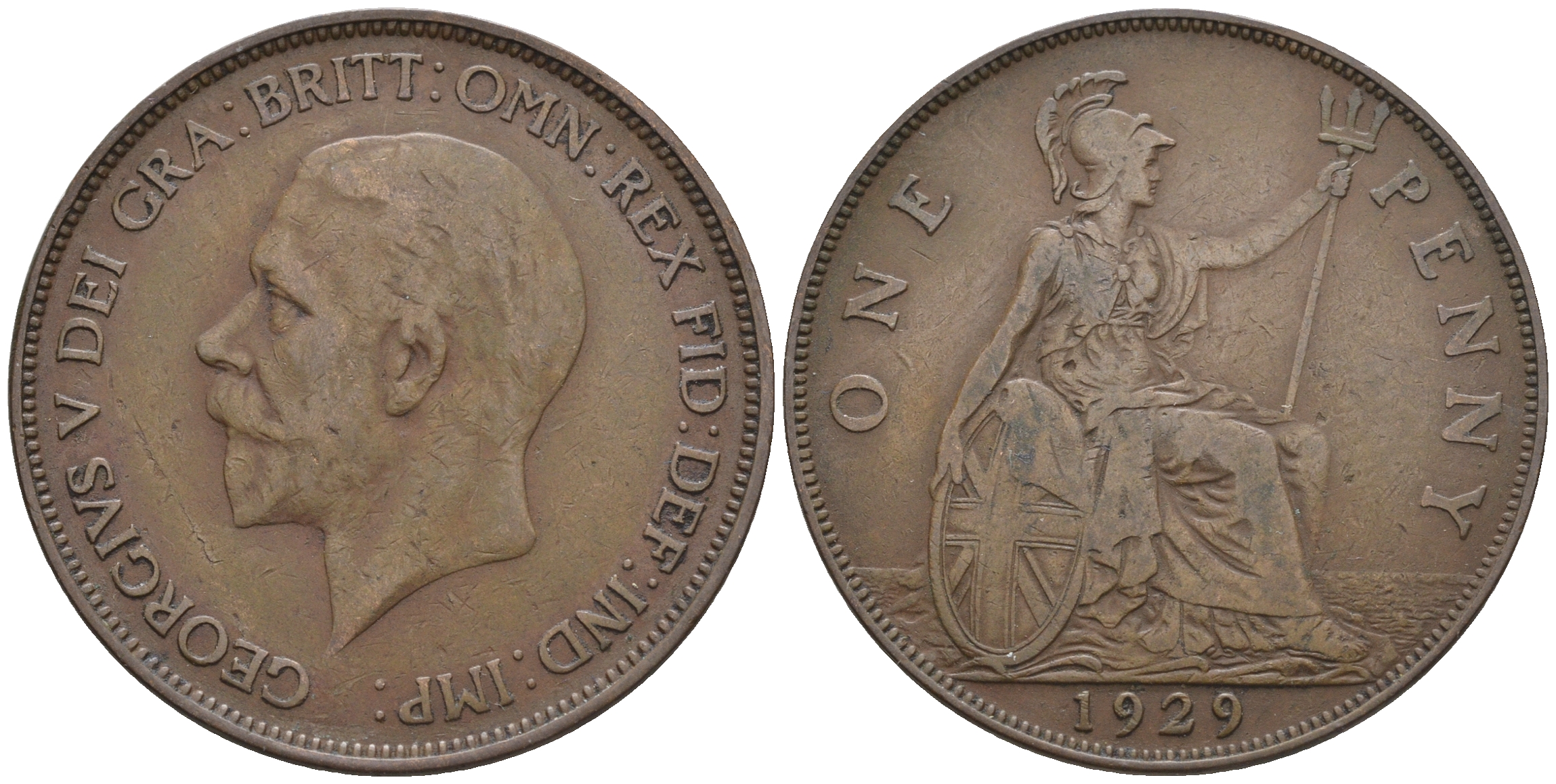 Великобритания 1 пенни 1929 Георг V (1910-1936) KM 838, Spink 4055 бронза 4607-1044