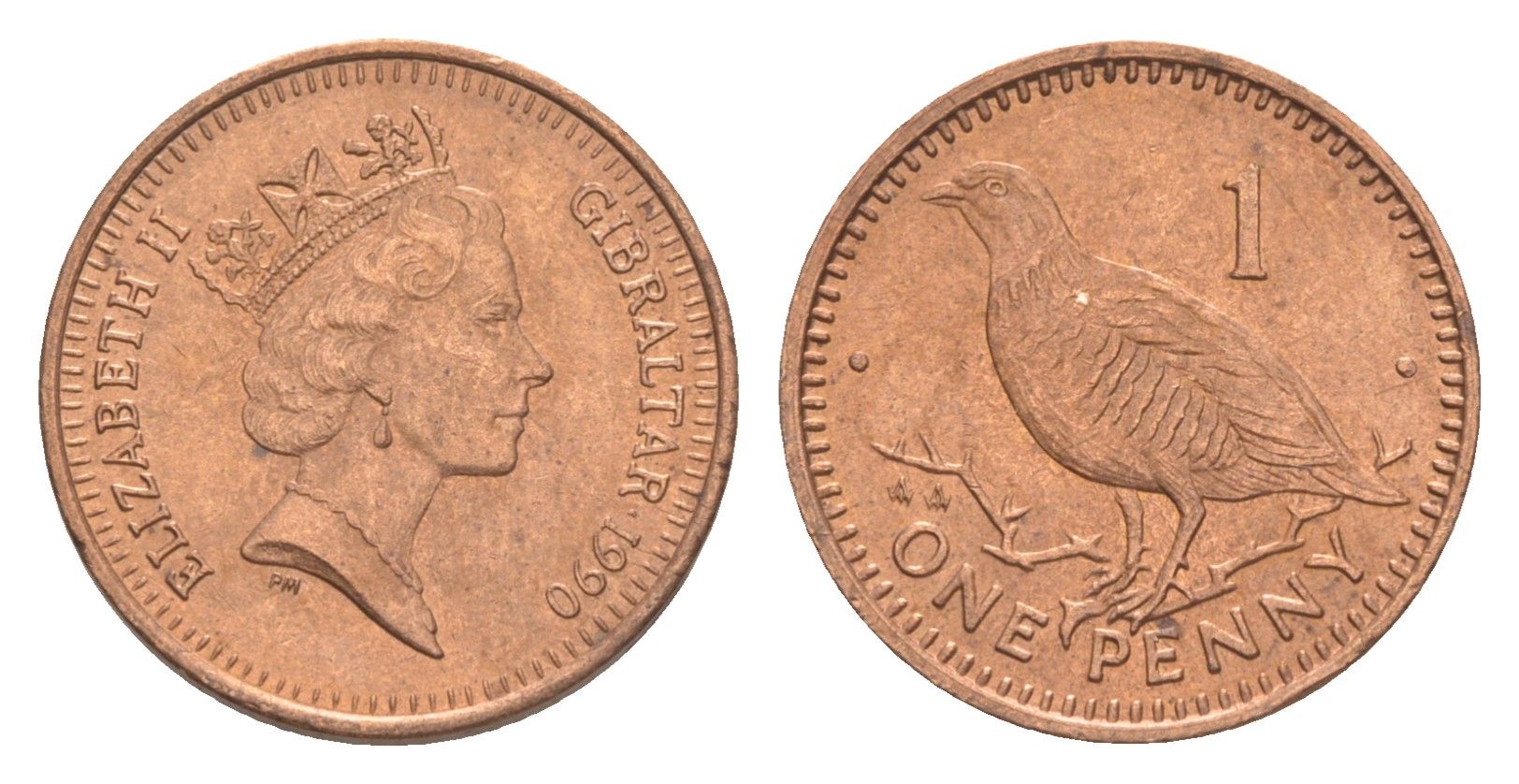 Гибралтар 1 пенни 1990 KM 20 бронза aUNC 4115-142