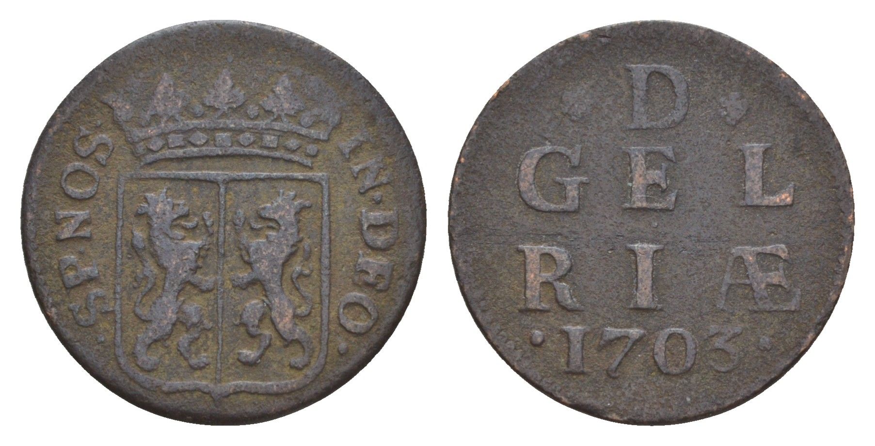 Нидерланды, Голландская Республика, Гелдерланд 1 дуит 1703 KM 75 медь 4655-535