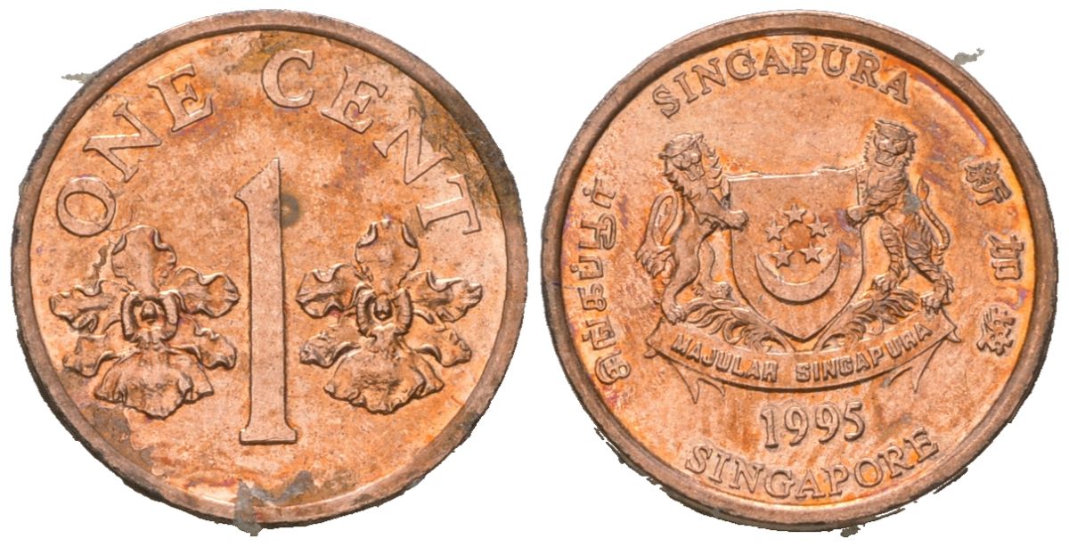 Сингапур 1 цент 1995 KM 98 цинк плакированная медью 4387-1245