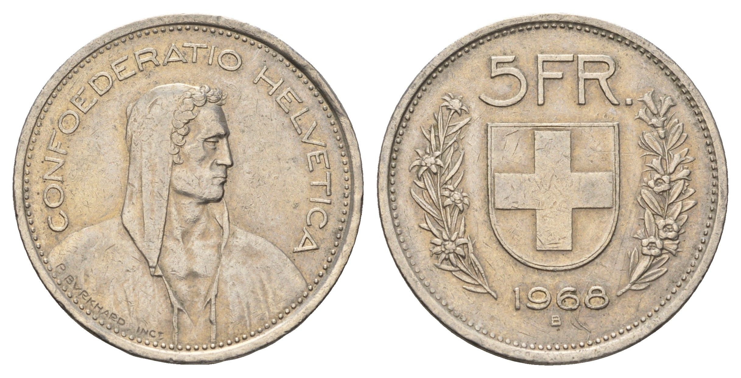 Швейцария 5 франков 1968 B KM 40a.1 медно-никель 4542-1241