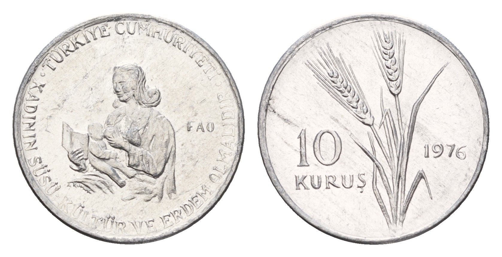 Турция 10 курушей 1976 ФАО - Образование для сельских женщин KM 908 алюминий UNC 4160-1055