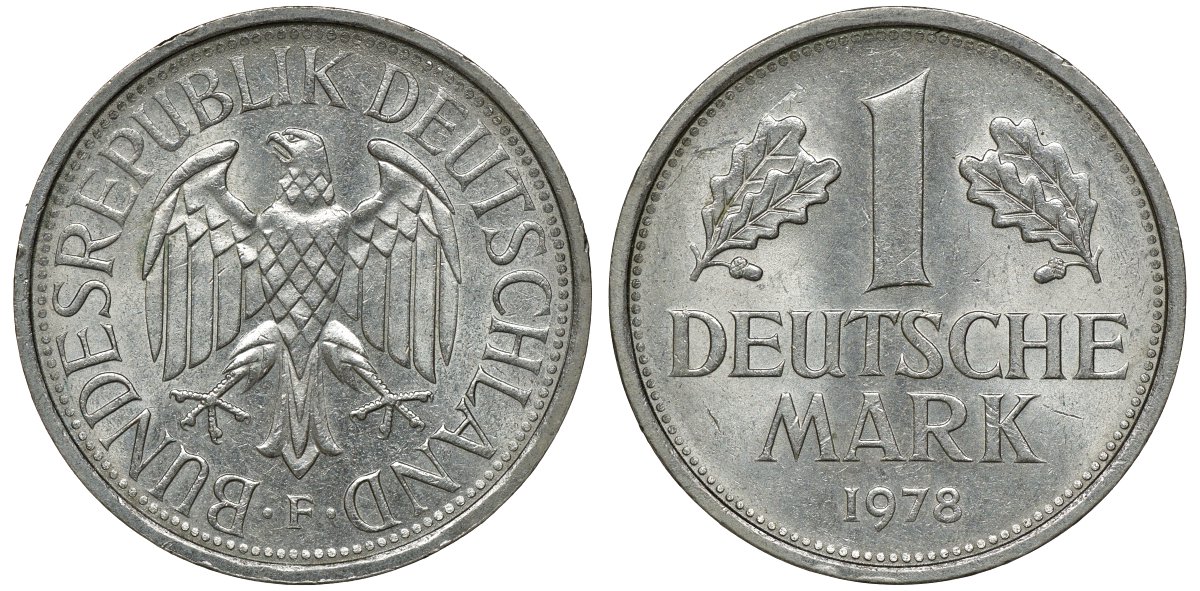 ФРГ 1 МАРКА 1978 F J 385, KM 110 медно-никель aUNC 72-911