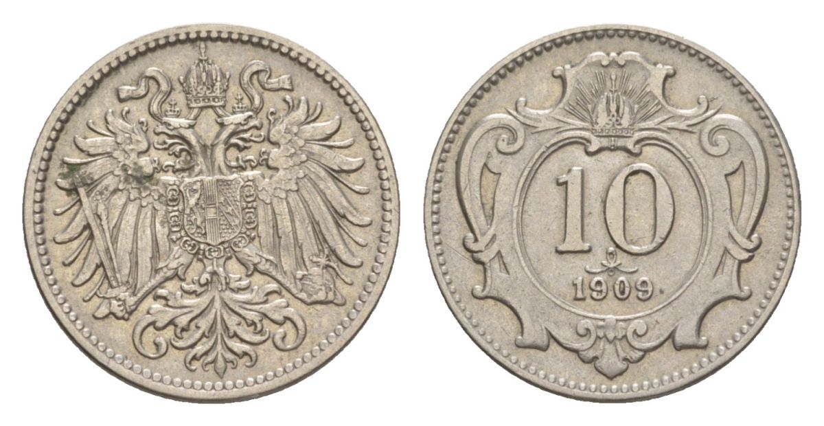 Австрия 10 геллеров 1909 Франц Иосиф I (1848-1916) KM 2802 никель 4632-643