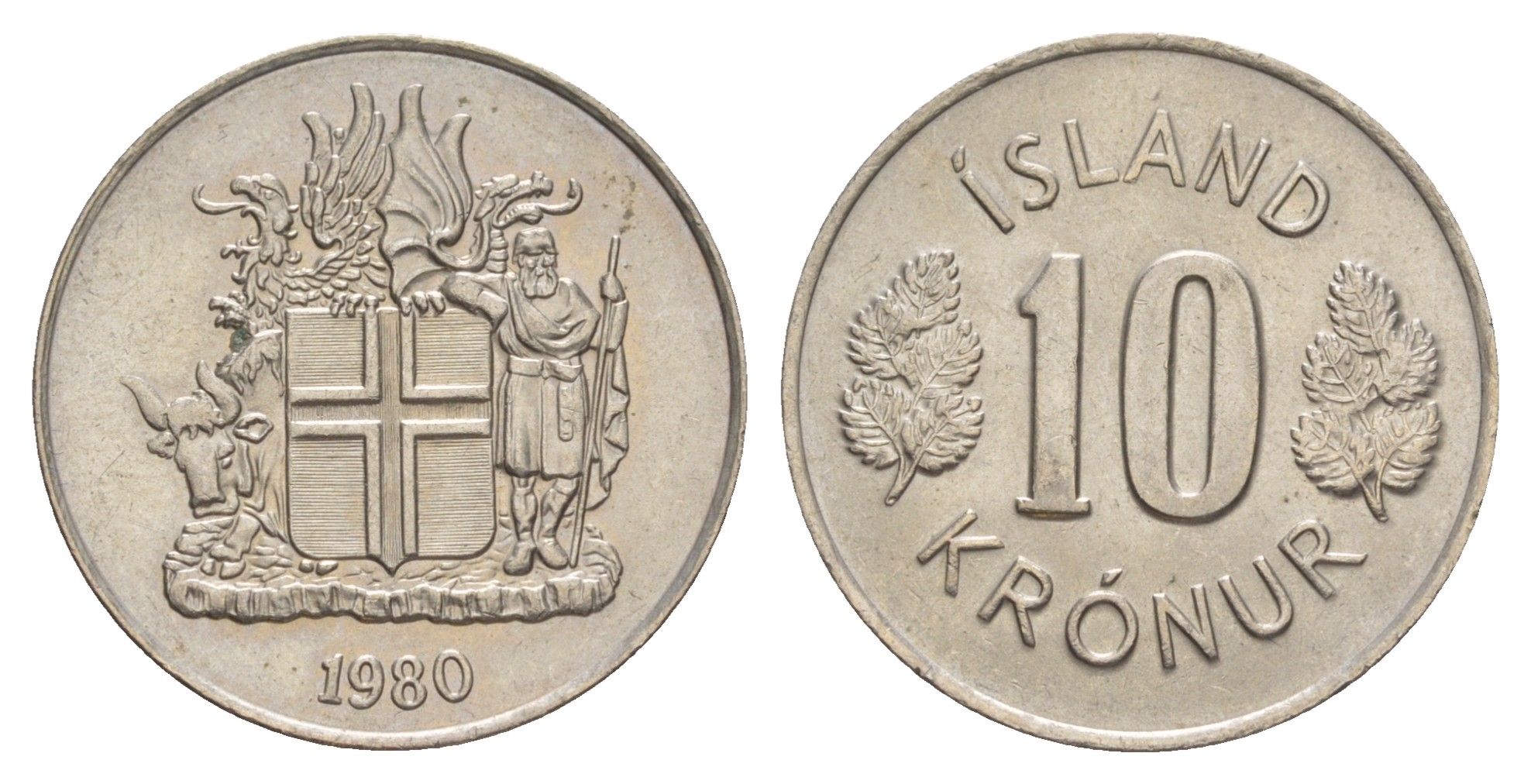 Исландия 10 крон 1980 KM 15 медно-никель UNC 4646-1215