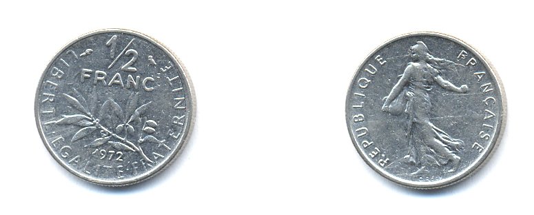 Франция 1/2 франка 1972 сеятель KM 931.1, LE FRANC 198.11 никель 4379-569