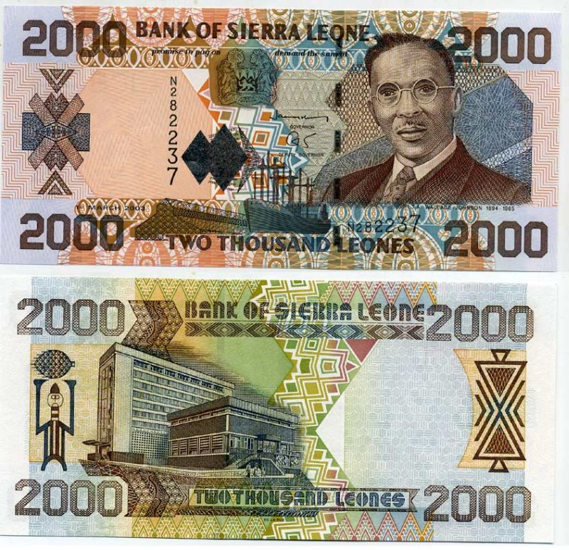 Сьерра-Леоне 2000 леоне 2003 Уооллес-Джонсон Исаак Теофилус Акунна Pick 26 b бумага UNC (пресс) 00-00