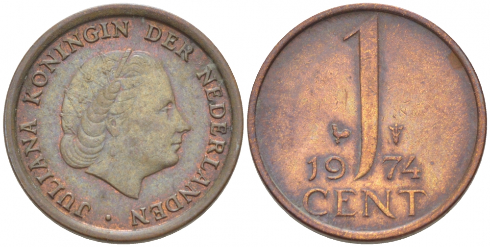НИДЕРЛАНДЫ 1 ЦЕНТ 1974 KM 180 бронза 3457-1038