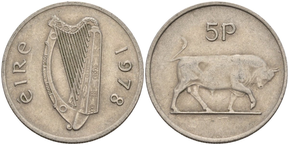 Ирландия 5 пенсов 1978 бык KM 22 медно-никель 4146-531