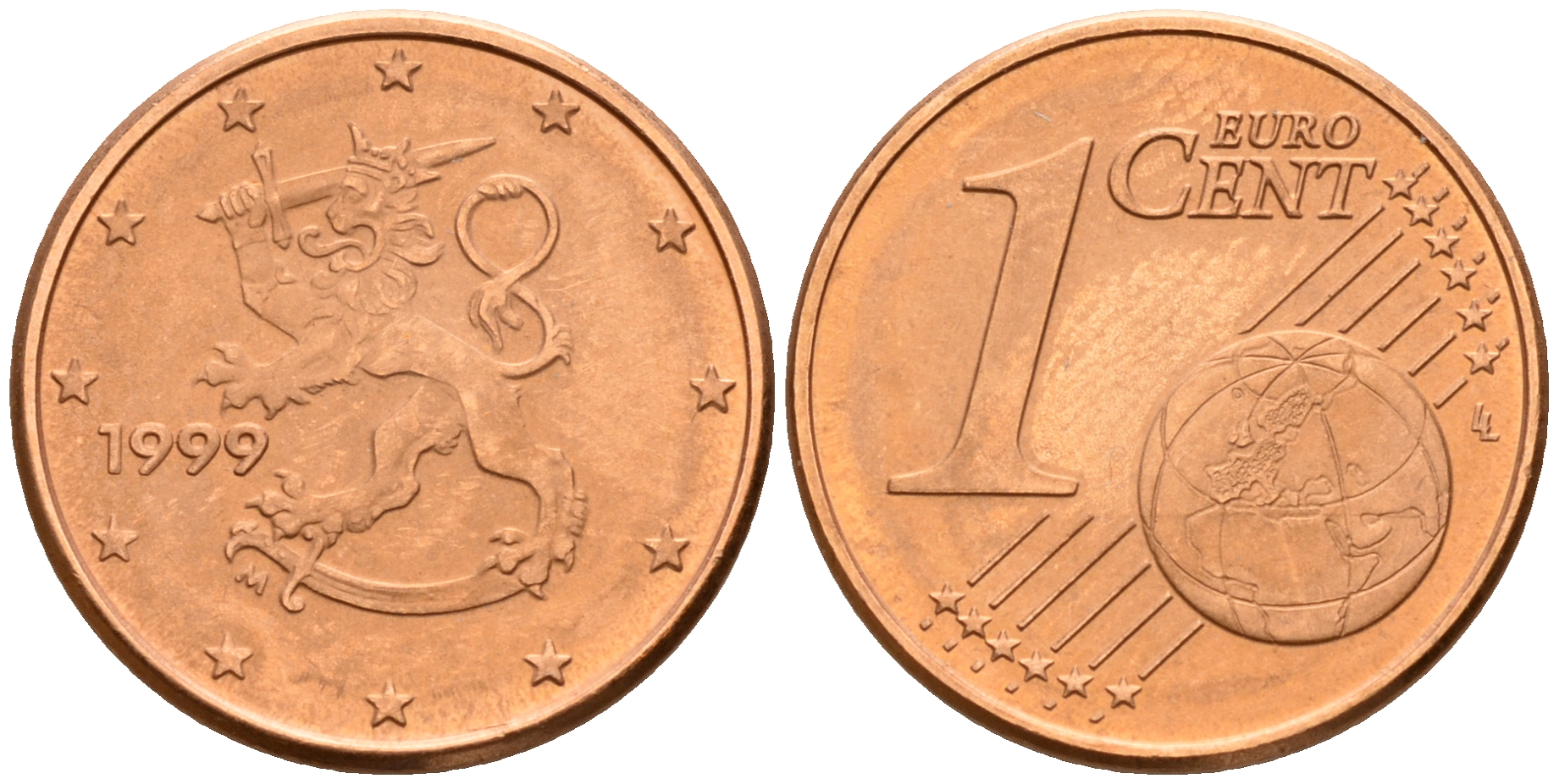 Финляндия 1 евроцент 1999  KM 98 сталь плакированная медью  UNC  4189-144