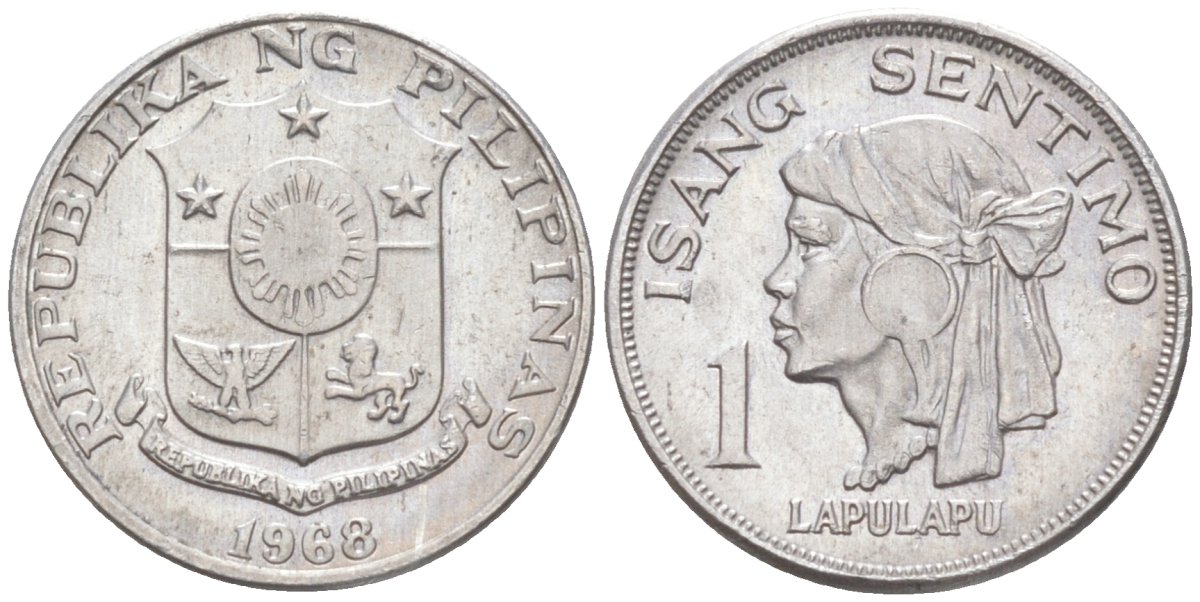 Филиппины 1 сентимо 1968 вождь острова Мактан Лапу-Лапу KM 196 алюминий 187-364