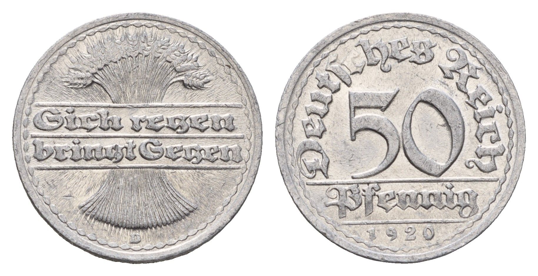 Германия 50 пфеннигов 1920 D KM 27, J. 301 алюминий aUNC 3856-656