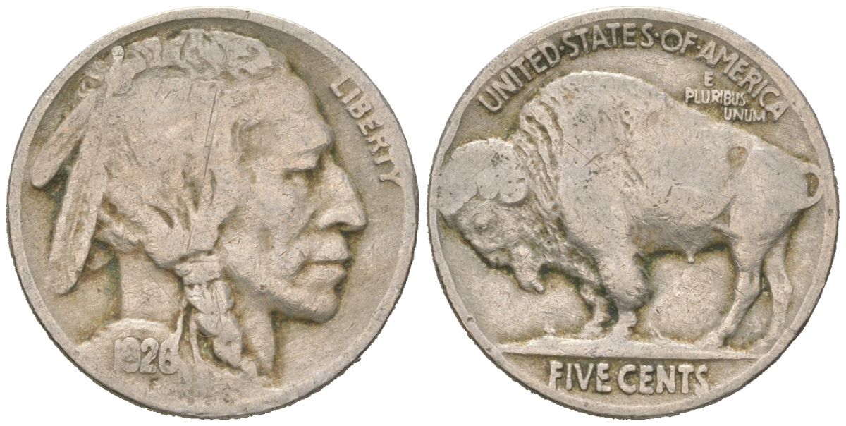 США 5 центов 1926 индеец, бизон KM 134 медно-никель 4614-1065