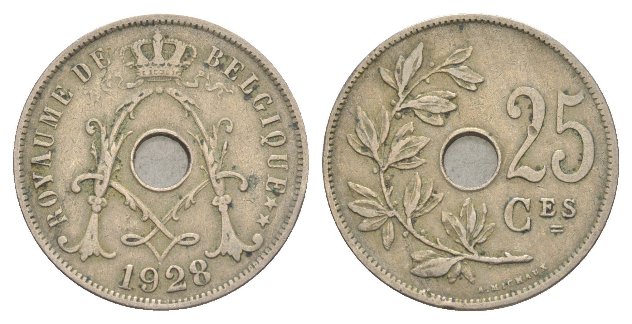 Бельгия 25 сантимов 1928 Belgique, Альберт I (1909-1934) KM 68 медно-никель 4619-544