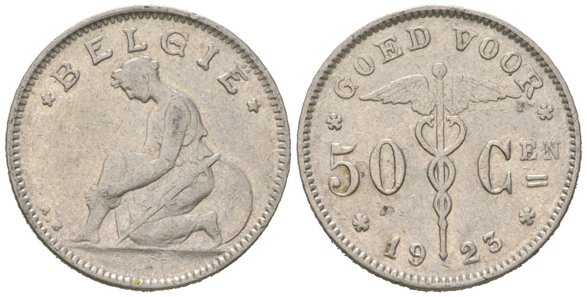 Бельгия 50 сантимов 1923 BELGI?, Альберт I (1909-1934) KM 88 никель 4617-714