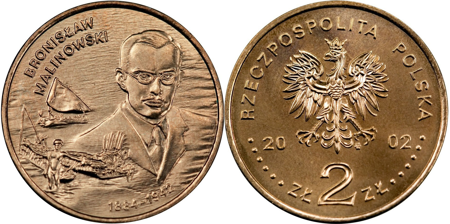 Польша 2 злотых 2002 MW, Бронислав Малиновский (1884-1942) KM 431 нордик UNC 4526-912