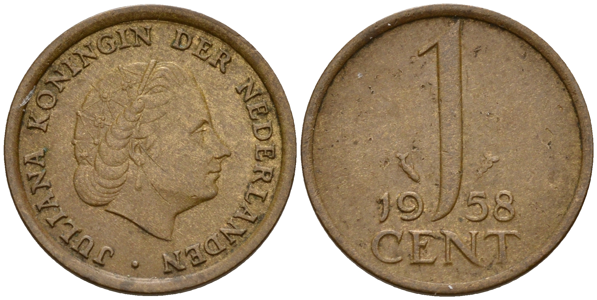 Нидерланды 1 цент 1958 Юлиана (1949-1980) KM 180 бронза    4598-169