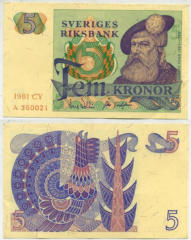 Швеция 5 крон 1981 CY, Густав I Ваза Pick 51d бумага aUNC 444-63-2