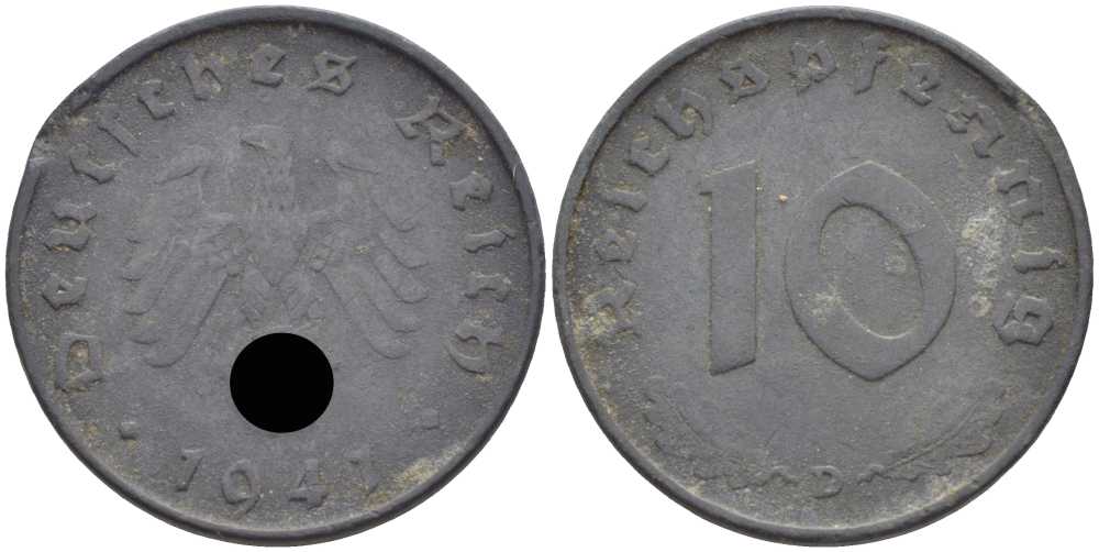 ГЕРМАНИЯ 10 РЕЙХСПФЕННИГОВ 1941 D KM 101, J. 371 цинк 4401-731