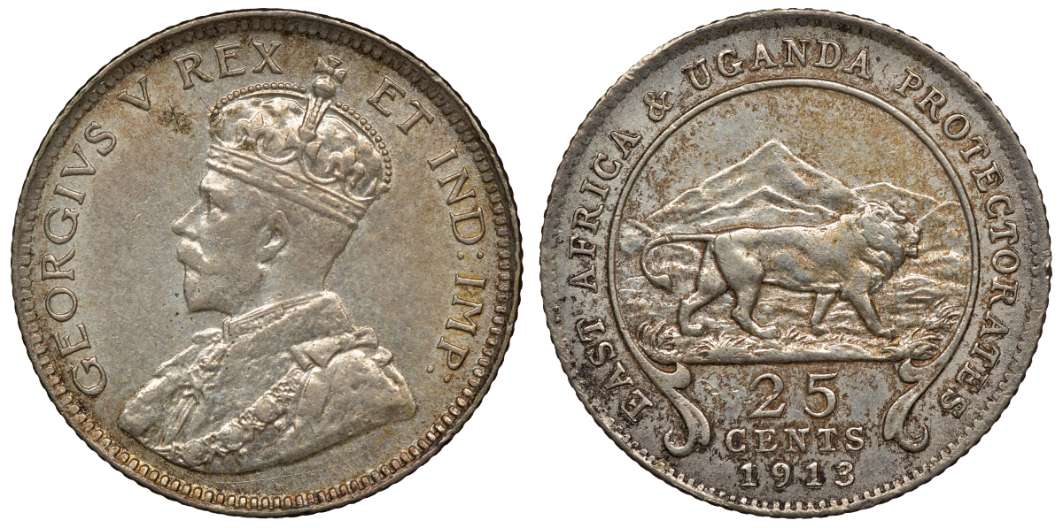 Британская Восточная Африка 25 центов 1913 Георг V (1910-1936) KM 10 серебро 02-205-13
