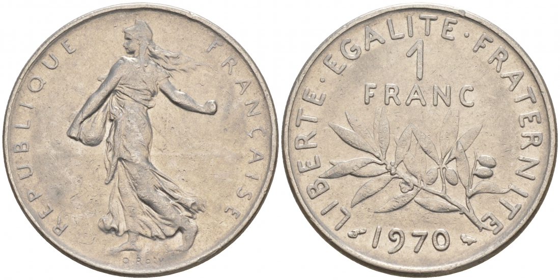 ФРАНЦИЯ 1 ФРАНК 1970 СЕЯТЕЛЬ KM 925.1 никель 186-337