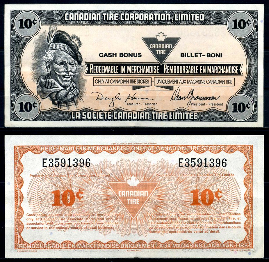 Канада купон на 10 центов 1989 Canadian Tire бумага 2195-22-1-2