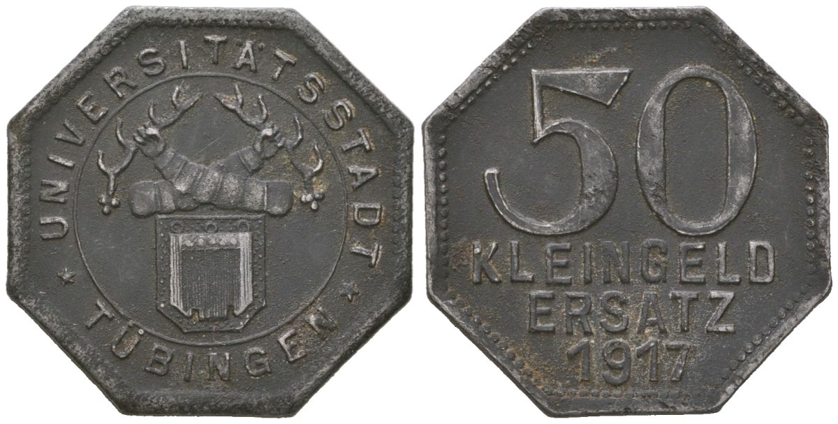 Тюбинген (Вюртемберг) 50 пфеннигов 1917 Funck 551.8 железо 4379-212