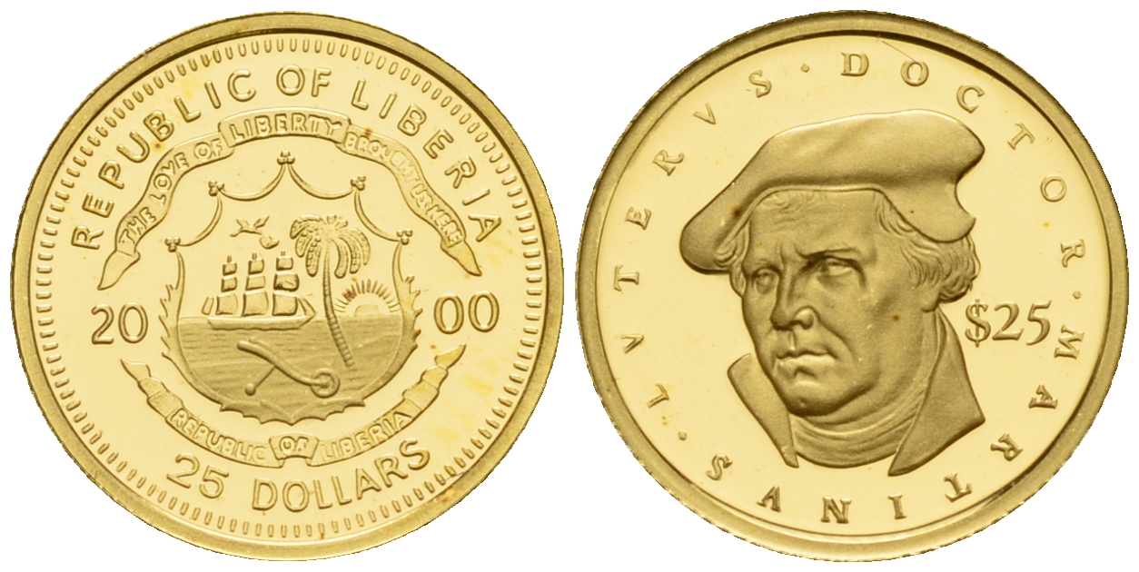 Либерия 25 долларов 2000 Мартин Лютер  золото  PROOF  00-812-33