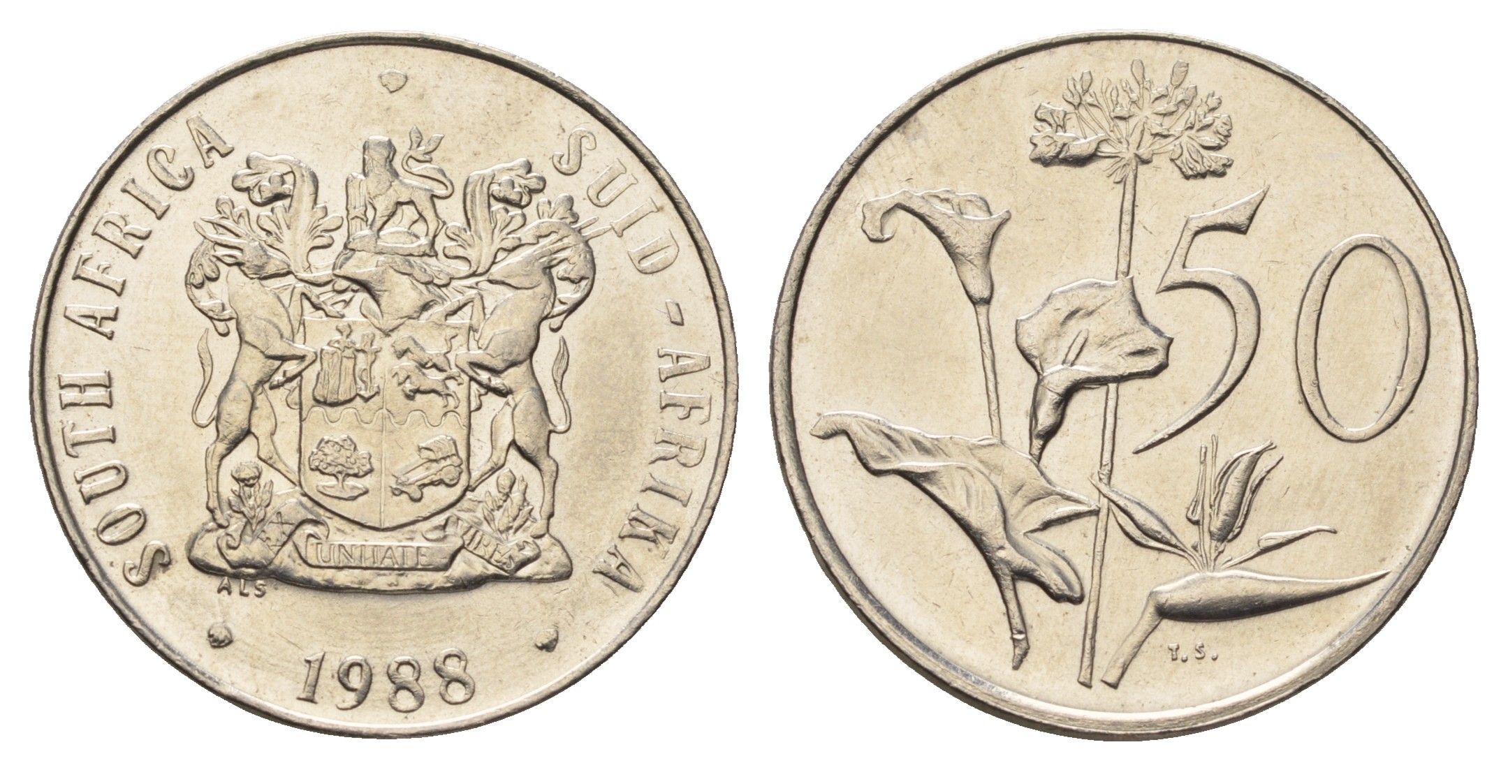 ЮАР 50 центов 1988 Зантедеския Эллиота (калла), герб KM 87 никель UNC 4693-844