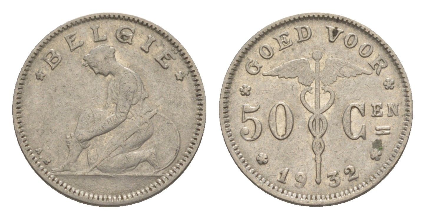 Бельгия 50 сантимов 1932 Belgie, Альберт I (1909-1934) KM 88 никель 4636-139