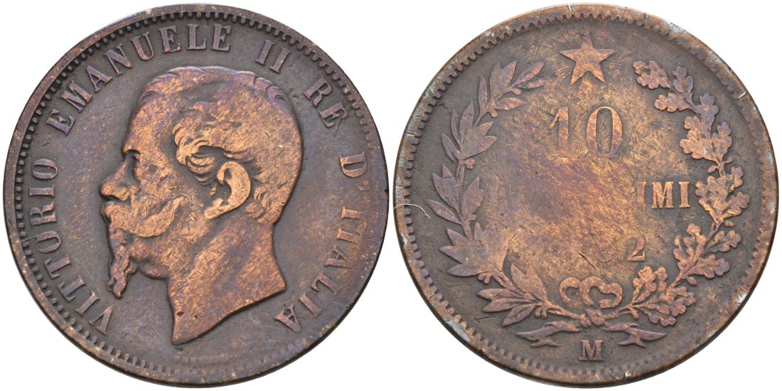 Италия 10 чентезимо 1862 М KM 11.2 медь 51-4514